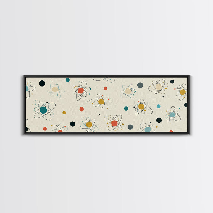 Retro Atom Pattern Canvas Print, Mid Century Modern Wall Decor, Atomic Science Art, Minimal Geometric Poster, MCM Home Decor