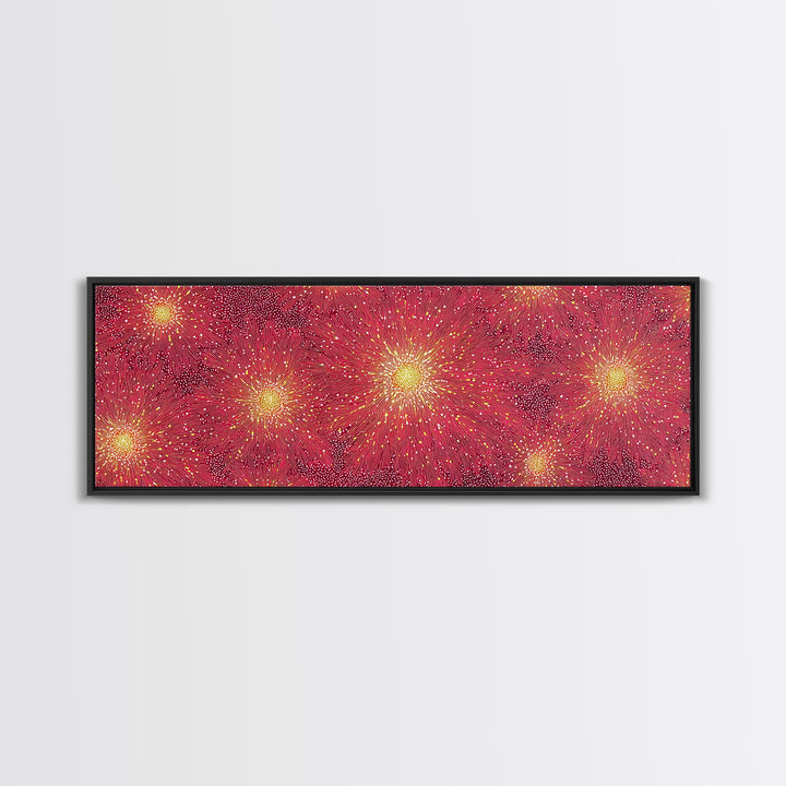 Magenta Yellow Burst Framed Canvas Print, Mid Century Modern Wall Art, Bright Abstract Decor, Retro Groovy Home Poster Print