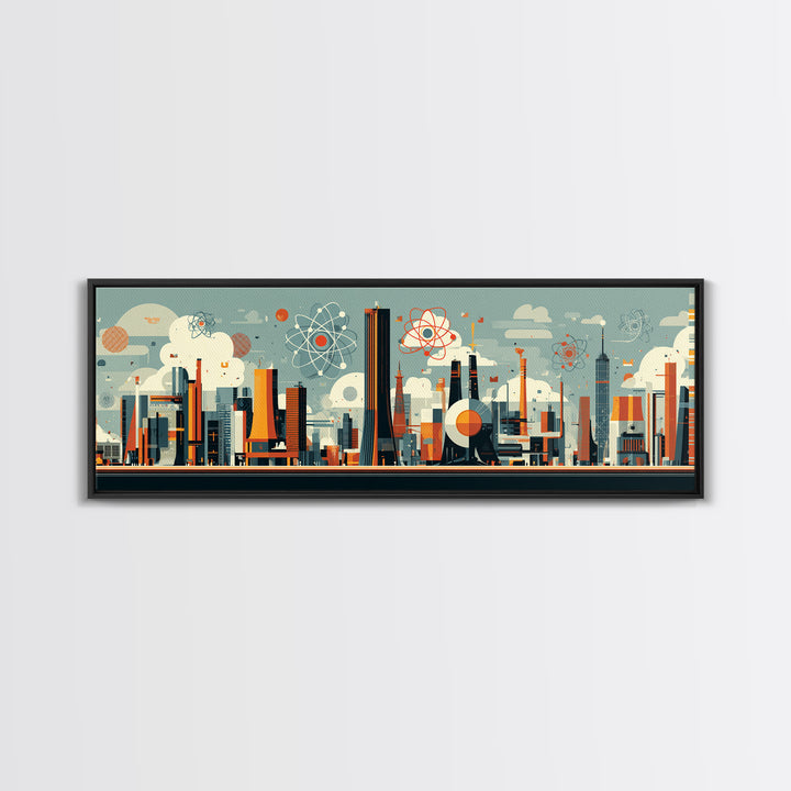 Atomic Midcentury City With Mod Towers Wall Art, Retro Modern Art Print, Geometric Skyline Poster, MCM Home Decor, Canvas Print