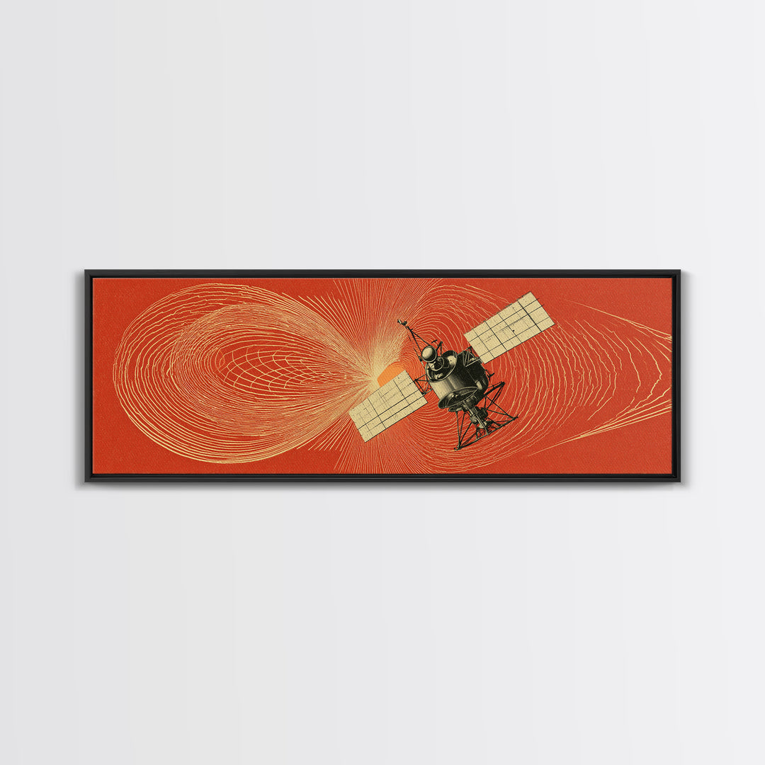 Orange Satellite Magnetic Field Wall Art, Retro Space Science Poster, Modern Abstract Art Print, Midcentury Office Decor