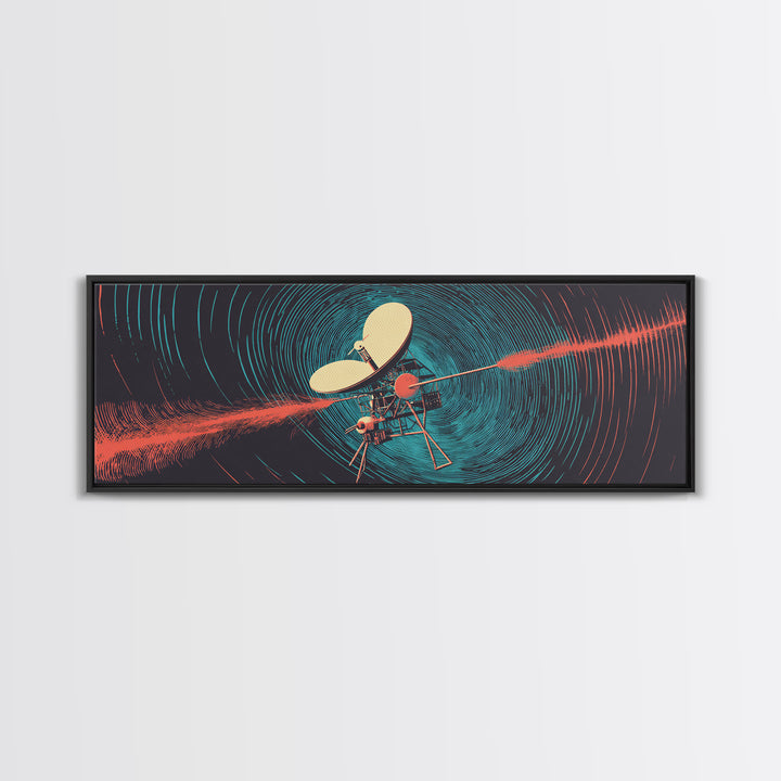 Deep Space Probe Signal Wall Art, Blue Spiral Radio Waves, Retro Sci Fi Poster, Modern Abstract Living Room And Office Decor Print