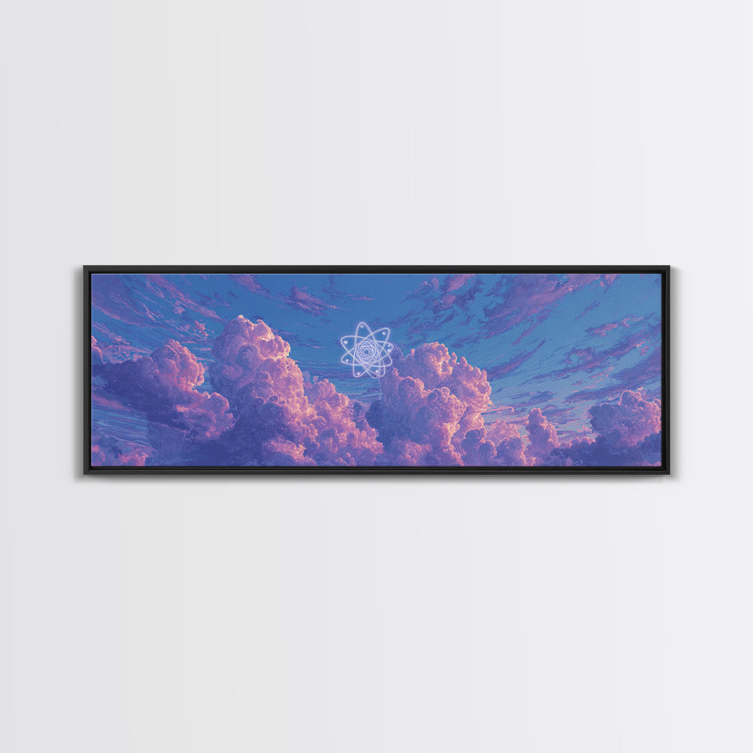 Purple Dream Clouds With Atomic Star Wall Art, Retro Sci Fi Sky Poster, Midcentury Modern Decor, Cosmic Canvas Print, Bedroom Decor