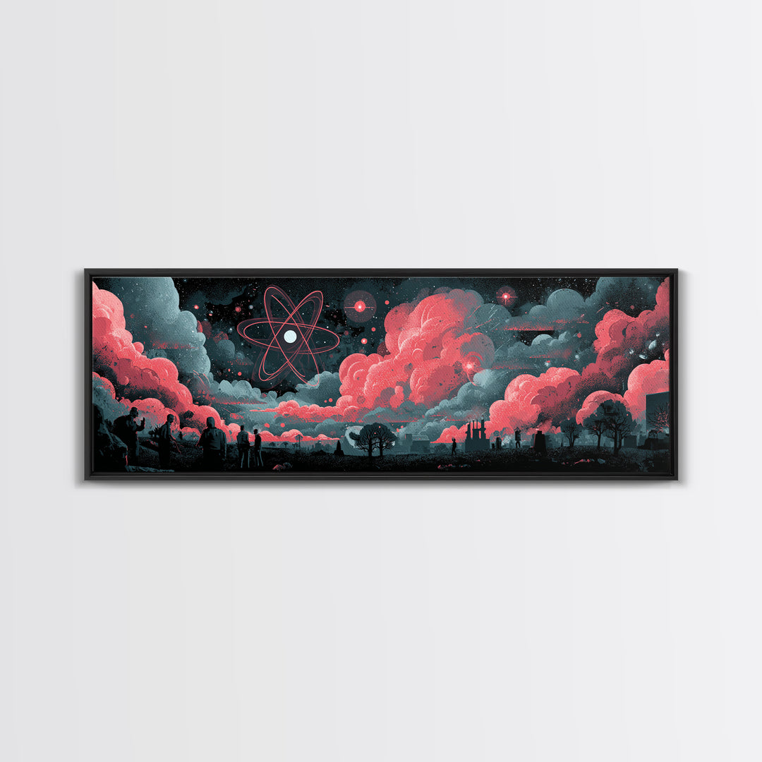 Red Atomic Clouds Over Retro Sci Fi Horizon Wall Art, Midcentury Modern Poster, Space Abstract Art, Moody Office Decor Print