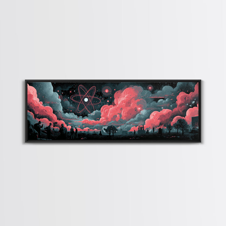 Red Atomic Clouds Over Retro Sci Fi Horizon Wall Art, Midcentury Modern Poster, Space Abstract Art, Moody Office Decor Print