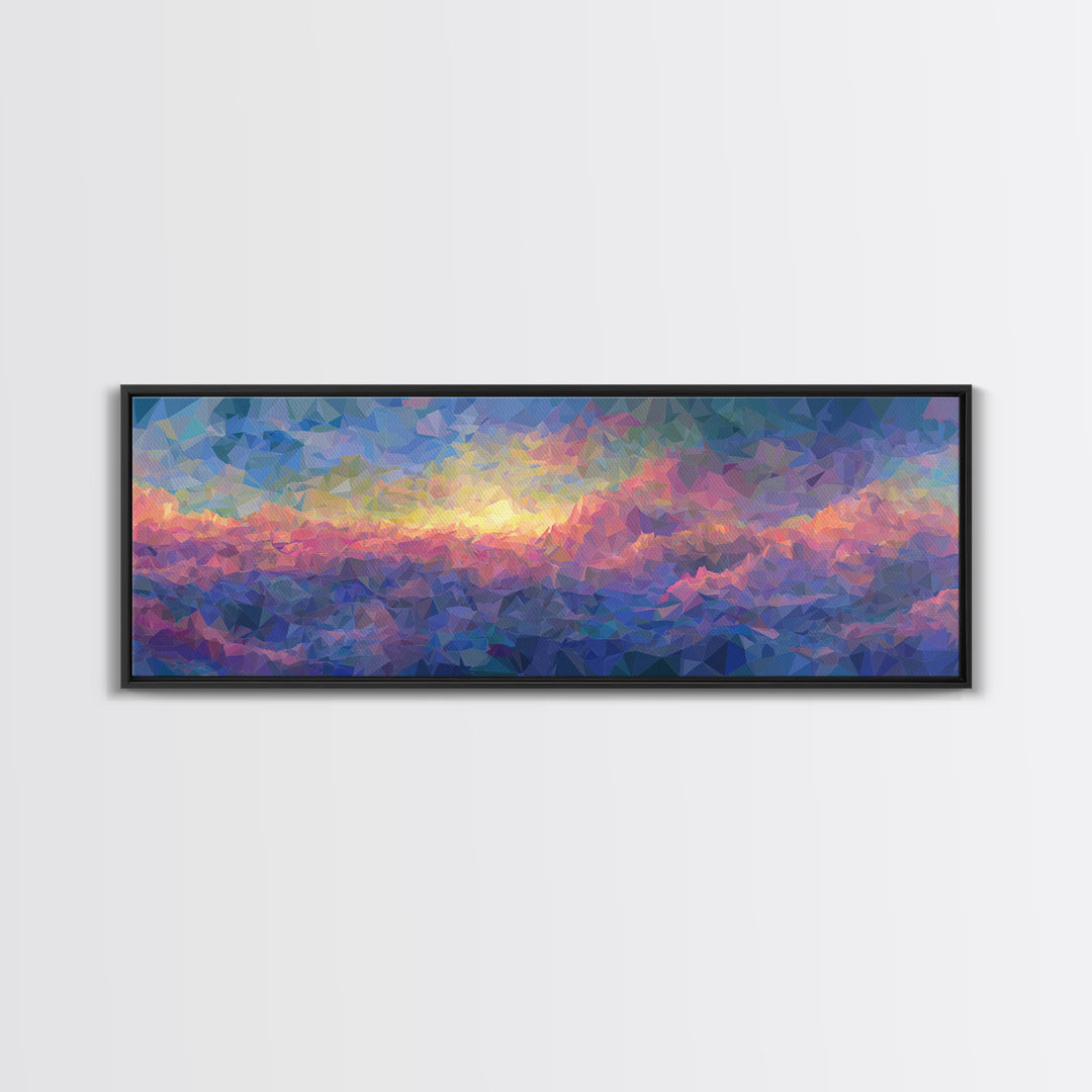 Pastel Low Poly Mountain Sunrise Wall Art, Colorful Landscape Print, Modern Abstract Art, Bedroom Decor, Large Canvas Poster