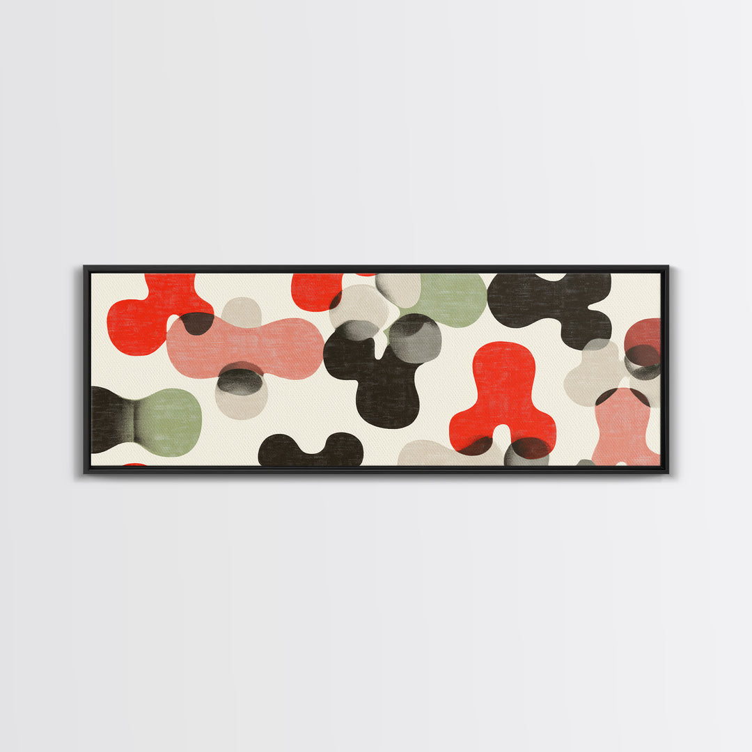 Red Black Sage Organic Shape Wall Art, Midcentury Modern Abstract Canvas, Retro Geometric Print, MCM Living Room Decor Poster