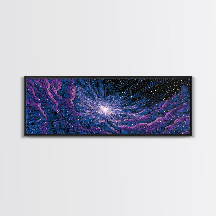 Purple Blue Cosmic Starfield Wall Art, Modern Abstract Space Canvas, Retro Sci Fi Digital Print For Bedroom Decor Poster