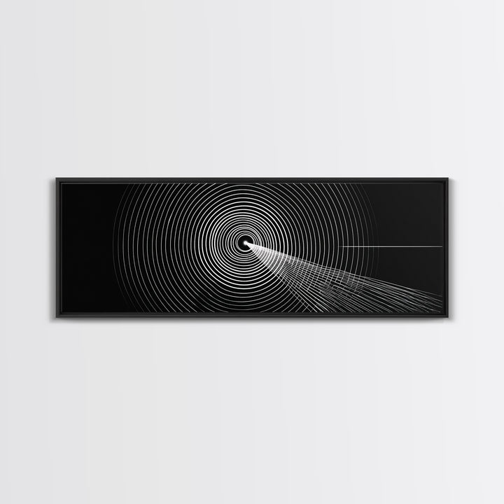 Black White Concentric Tunnel Wall Art, Modern Op Art Line Print, Minimal Geometric Canvas For Office And Game Room Decor