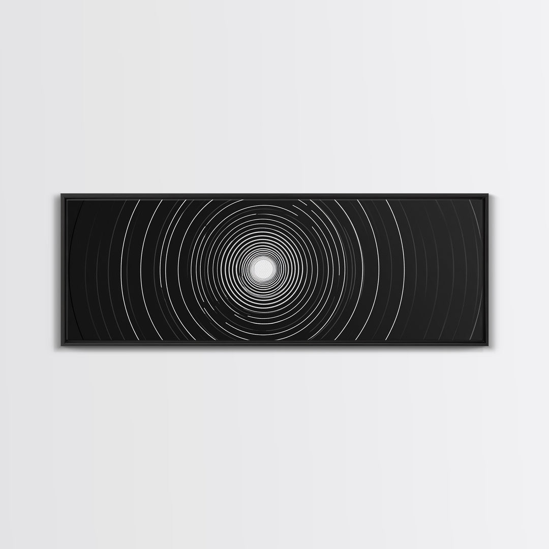 White Light Concentric Circle Canvas Print, Black Modern Op Art Wall Decor, Minimal Geometric Poster For Home Office Space
