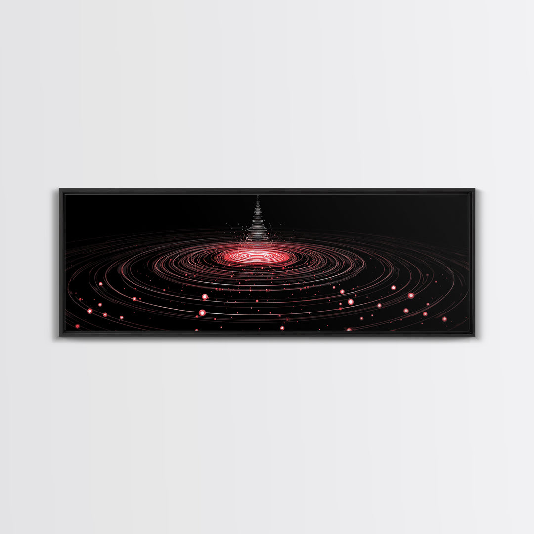 Red Orbital Light Rings In Black Space Canvas Print, Futuristic Abstract Art, Modern Wall Decor, Retro Sci Fi Poster, Digital Art Print