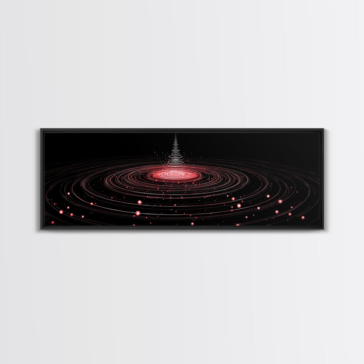 Red Orbital Light Rings In Black Space Canvas Print, Futuristic Abstract Art, Modern Wall Decor, Retro Sci Fi Poster, Digital Art Print