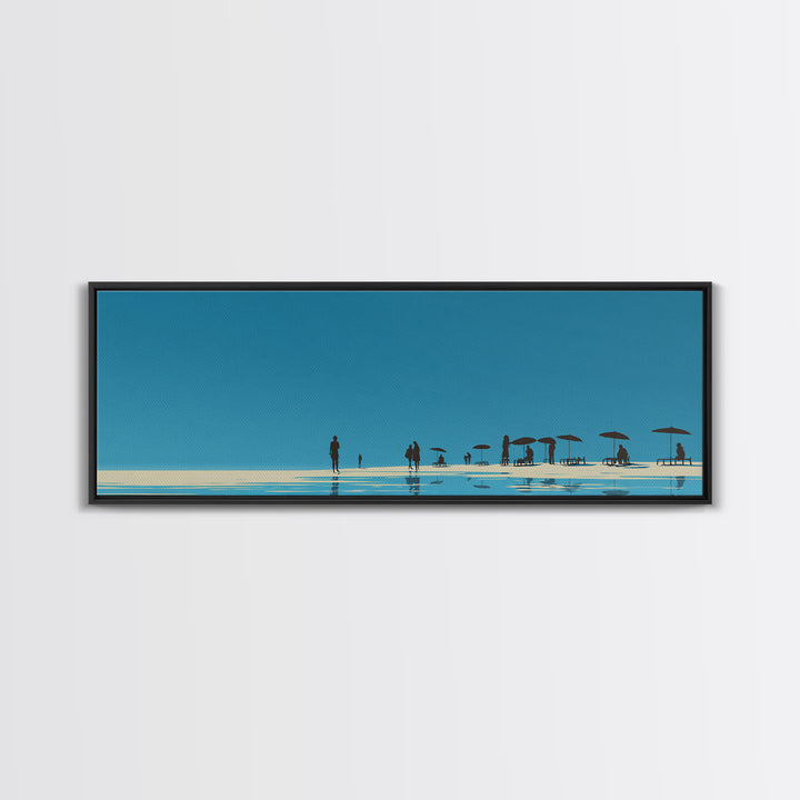 Minimal Blue Beach Horizon With Tiny Figures Wall Art, Coastal Landscape Print, Modern Wall Decor, Scandinavian Print, Large Prints