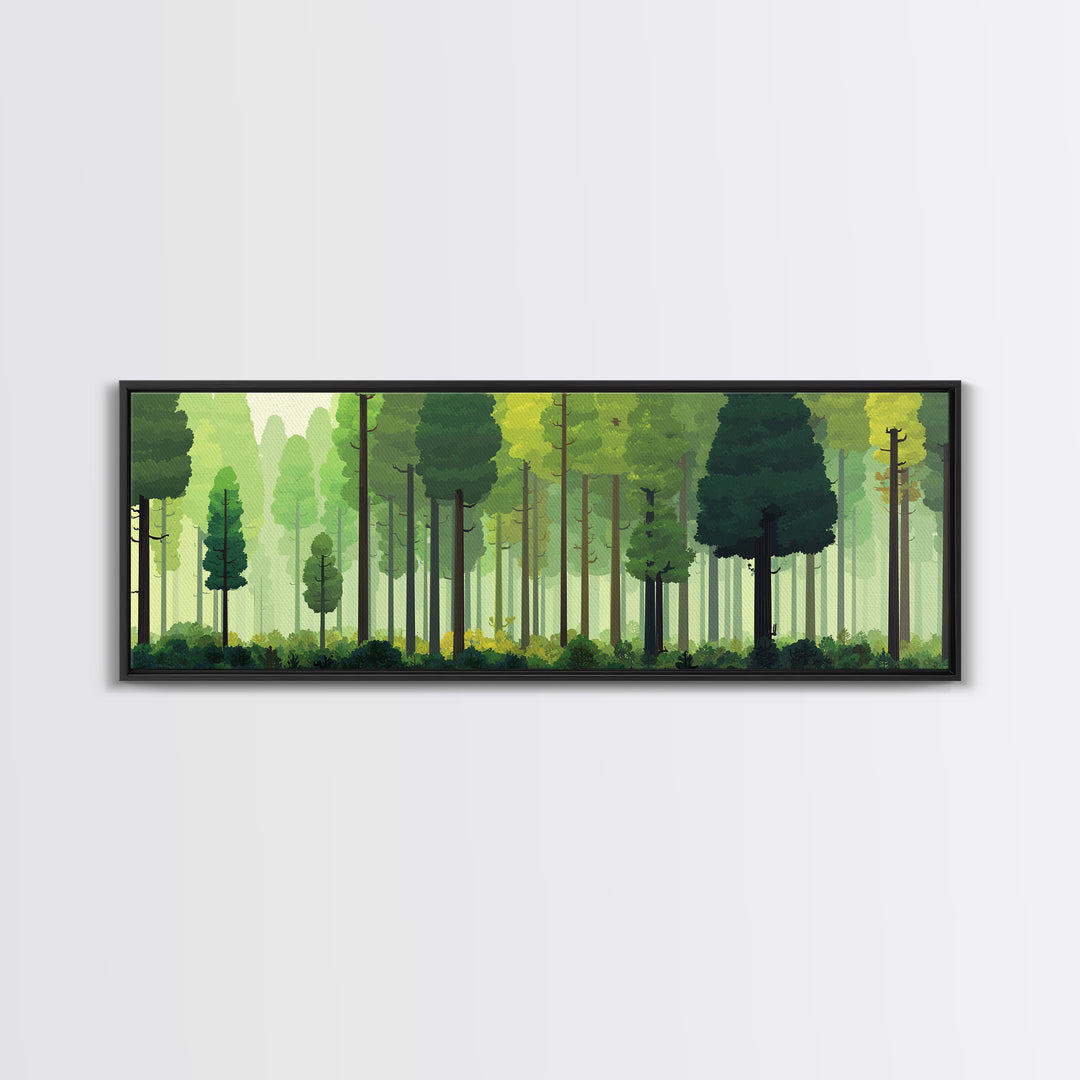 Soft Green Woodland Forest Wall Art, Midcentury Modern Nature Print, Scandinavian Modern Decor, Large Canvas Landscape Art