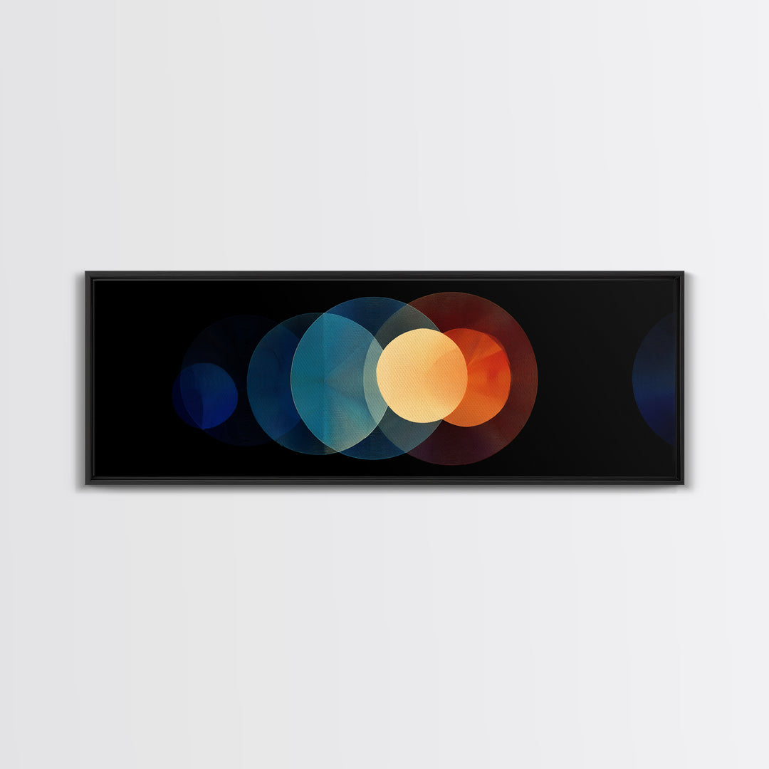 Overlapping Retro Circle Abstract Wall Art, Midcentury Modern Geometric Print, Orange Blue Black Decor, Atomic Canvas Art