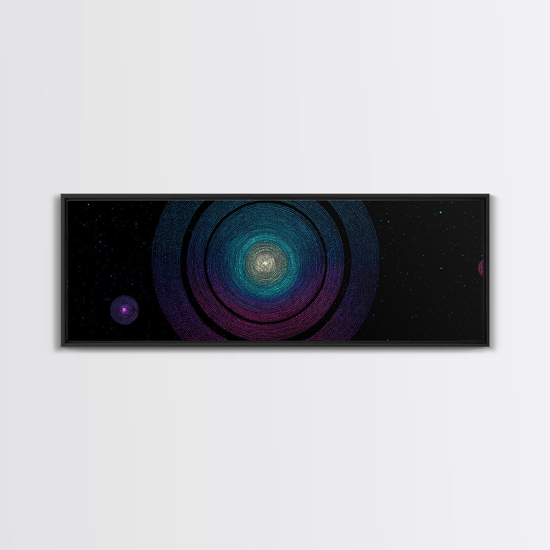 Glowing Nebula Mandala Canvas Print, Midcentury Modern Space Wall Art, Blue Purple Cosmic Decor, Geometric Star Poster Art