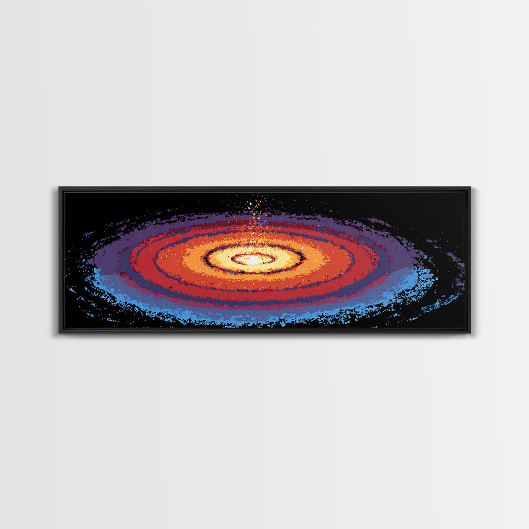 Orange Blue Spiral Galaxy Wall Art, Midcentury Modern Space Abstract Print, Cosmic Retro Decor, Large Canvas Statement Art