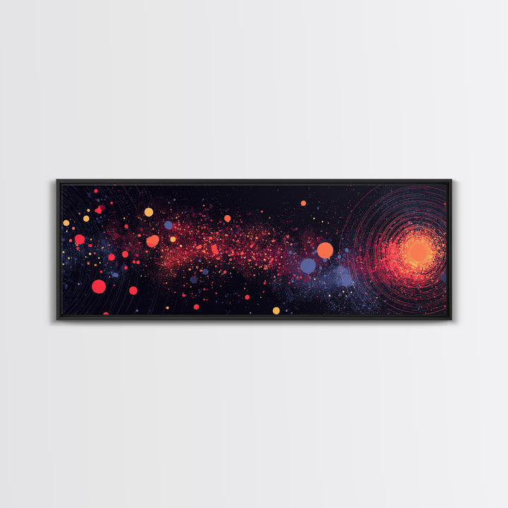 Orange Galaxy Burst With Orbiting Dots Canvas Print, Space Abstract Art, Cosmic Retro Wall Decor, Modern Art Poster, Home Decor