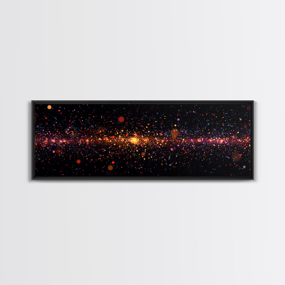 Radiant Particle Galaxy Horizon Wall Art, Space Abstract Art, Modern Digital Art Print, Cosmic Retro Decor, Large Canvas