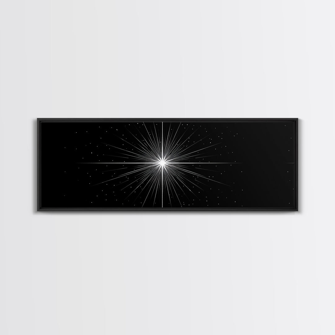 Monochrome Starburst Light On Black Wall Art, Minimalist Abstract Poster, Op Art Print, Modern Geometric Home Decor Gift