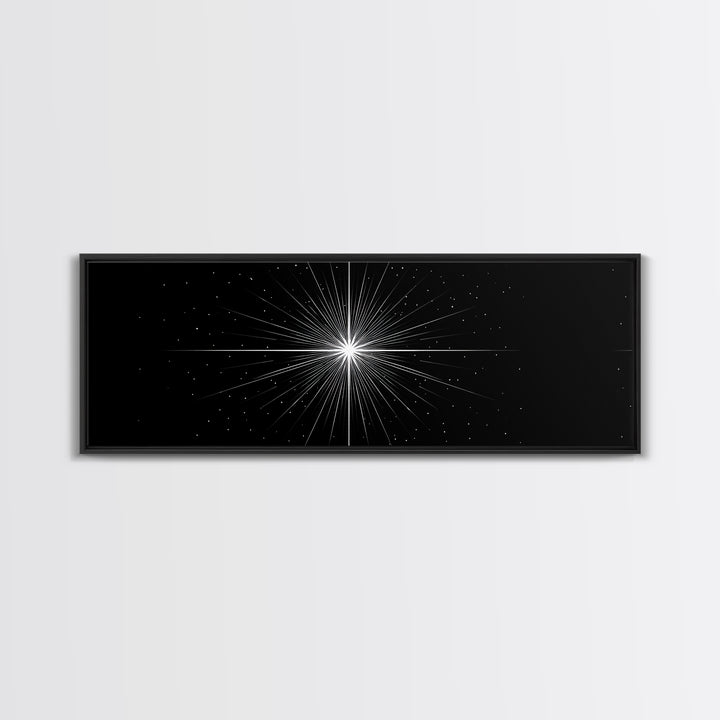Monochrome Starburst Light On Black Wall Art, Minimalist Abstract Poster, Op Art Print, Modern Geometric Home Decor Gift