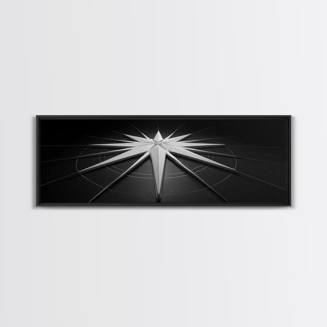 Futuristic White Star Sculpture Canvas Print, Black And White Wall Art, Modern Geometric Decor, Sci Fi Office Poster Gift