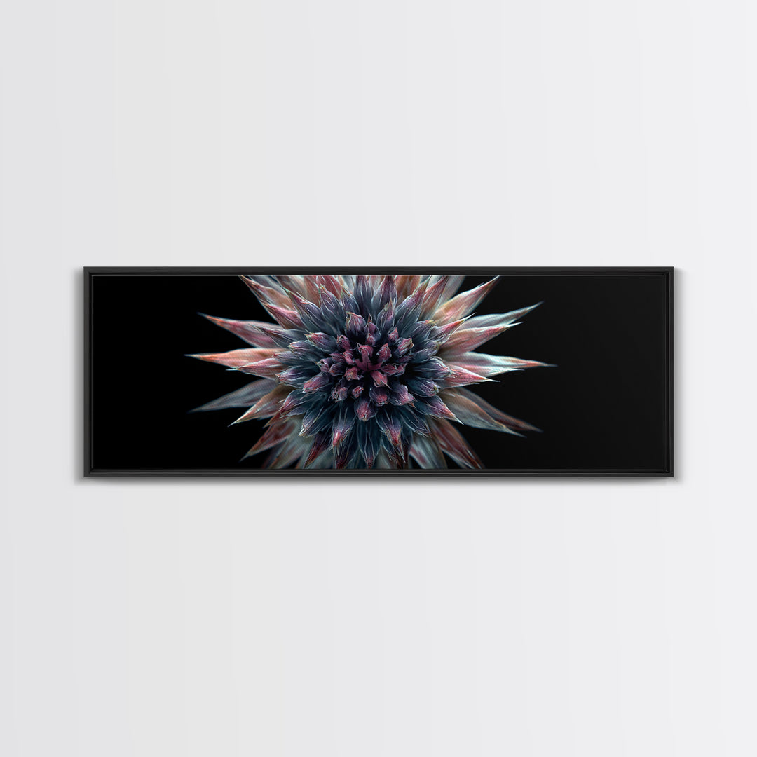Dark Metallic Spiked Floral Bloom Framed Canvas Print, Modern Abstract Art, Black Wall Art, Statement Wall Decor For Living Room
