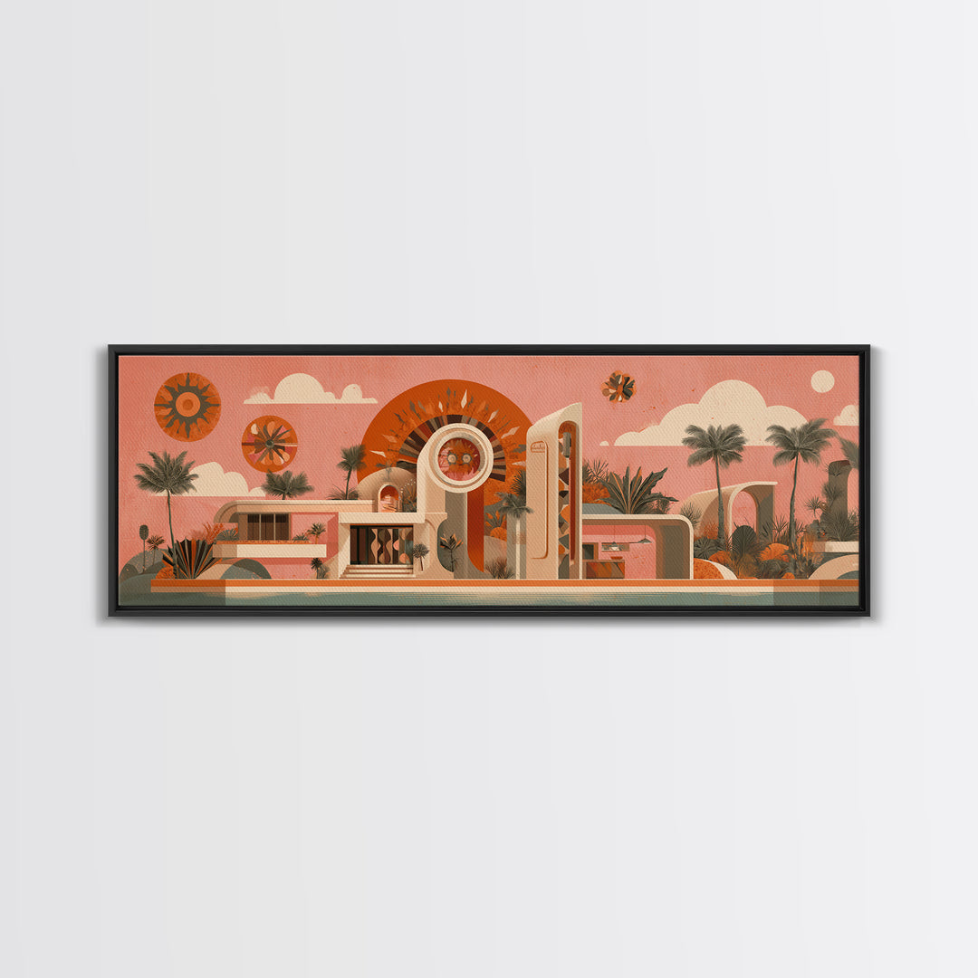 Peach Palm Springs Desert House Canvas Print, Midcentury Modern Wall Art, Retro Architecture Poster, Orange Home Decor Print