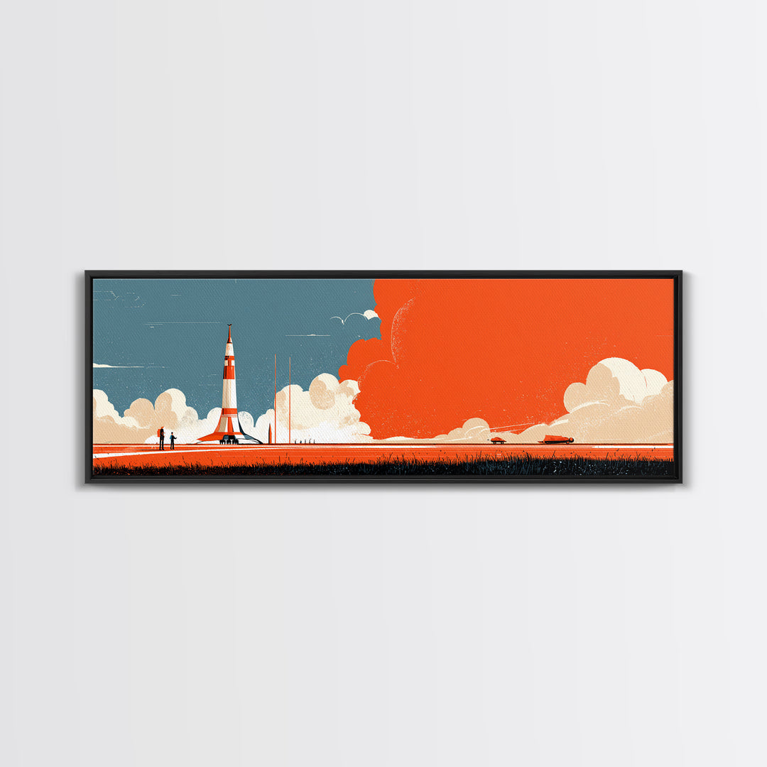 Retro Rocket Launch With Orange Smoke Wall Art, Midcentury Modern Space Poster, Atomic Sci Fi Decor, MCM Kids Room Print