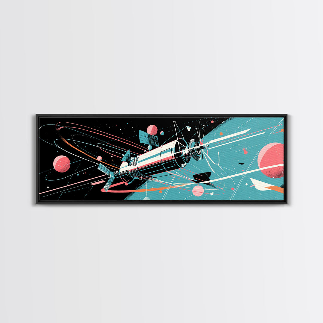 Retro Satellite With Pink Planets Wall Art, Midcentury Modern Space Poster, Atomic Sci Fi Decor, MCM Futuristic Print Gift
