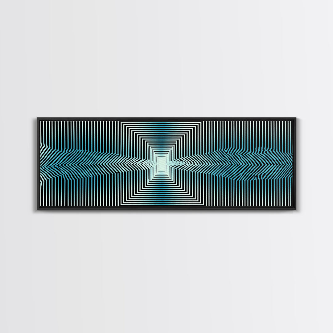 Optical Illusion Line Wall Art, Op Art Geometric Print, Modern Abstract Art, Blue Black Minimalist Decor For Office Gift