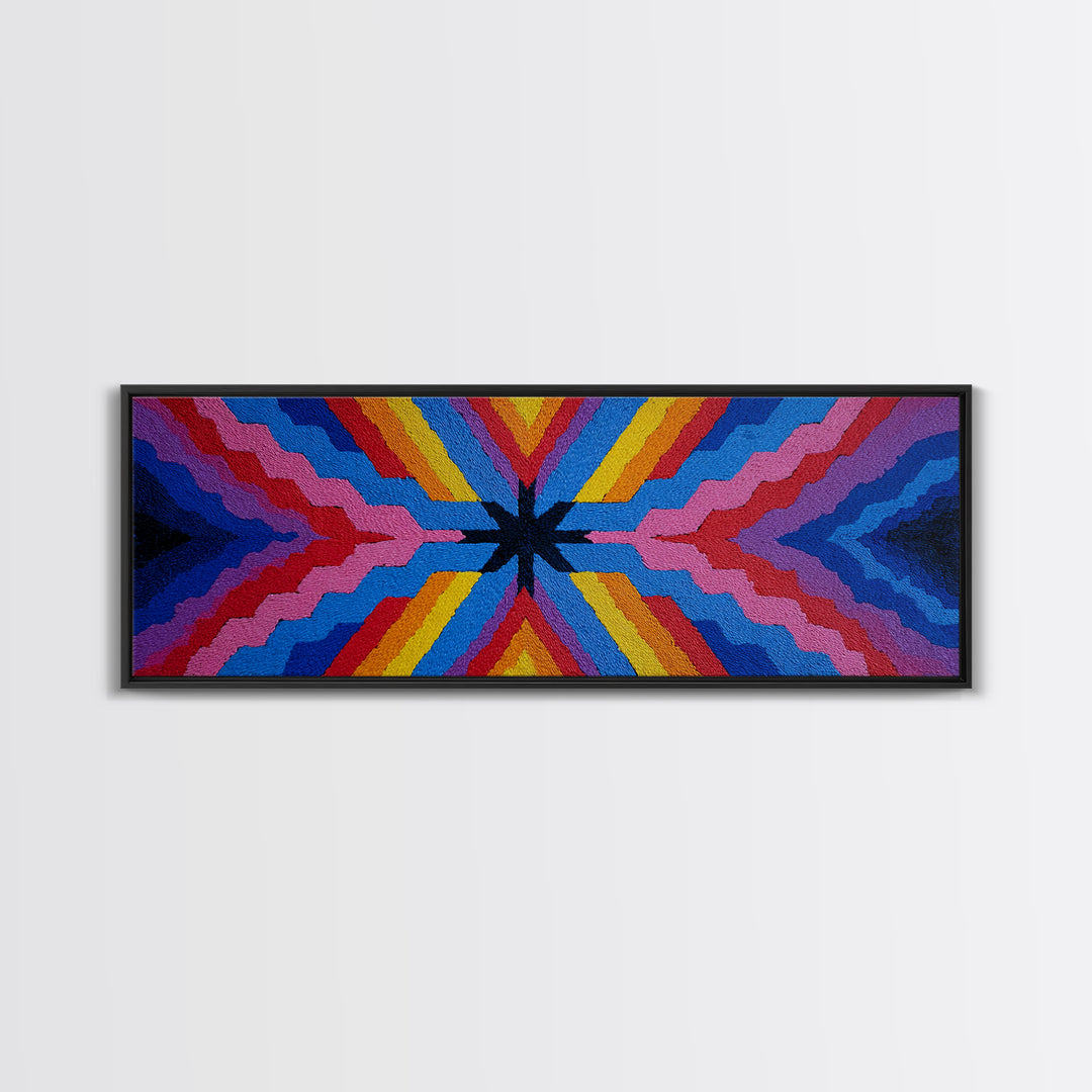 Rainbow Zigzag Kaleidoscope Wall Art, Colorful 70s Retro Poster, Geometric Abstract Art Print, Groovy MCM Living Room Decor