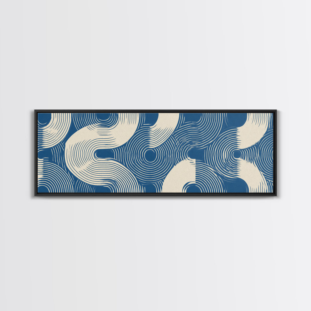 Blue Wave Pattern Wall Art, Scandinavian Modern Art Print, Abstract Line Poster, Coastal Geometric Decor For Bathroom Or Bedroom