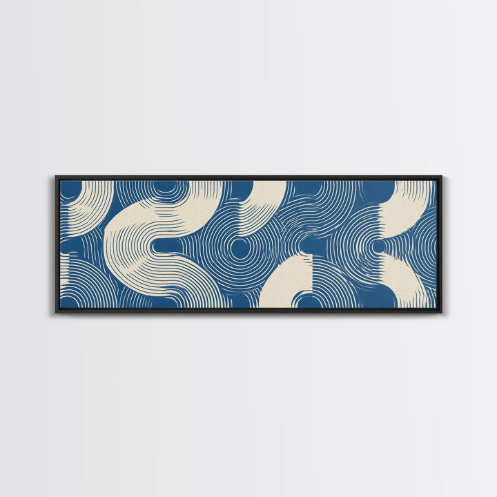 Blue Wave Pattern Wall Art, Scandinavian Modern Art Print, Abstract Line Poster, Coastal Geometric Decor For Bathroom Or Bedroom
