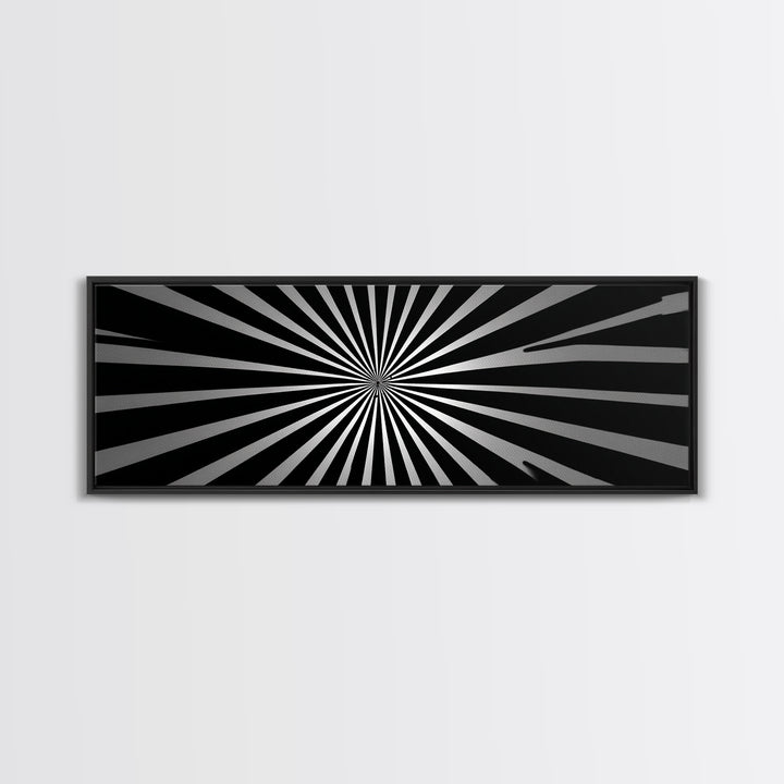 Black And White Radial Op Art Canvas Print, Mid Century Modern Geometric Wall Art, Minimalist Retro Decor For Office Or Den
