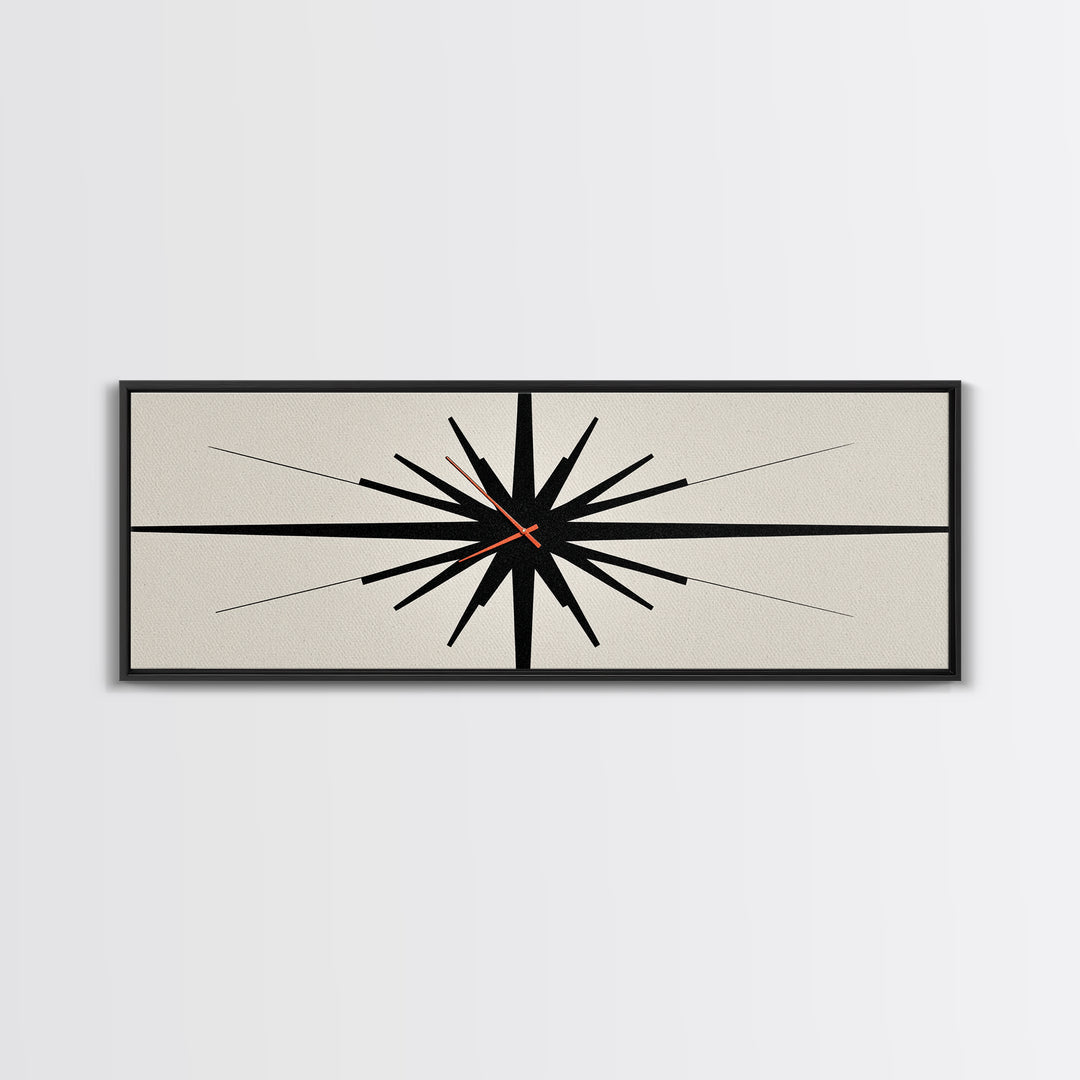 Minimal Black Atomic Starburst Wall Art, Mid Century Modern Abstract Print, Bauhaus Geometric Decor For Office, Den, And Entry