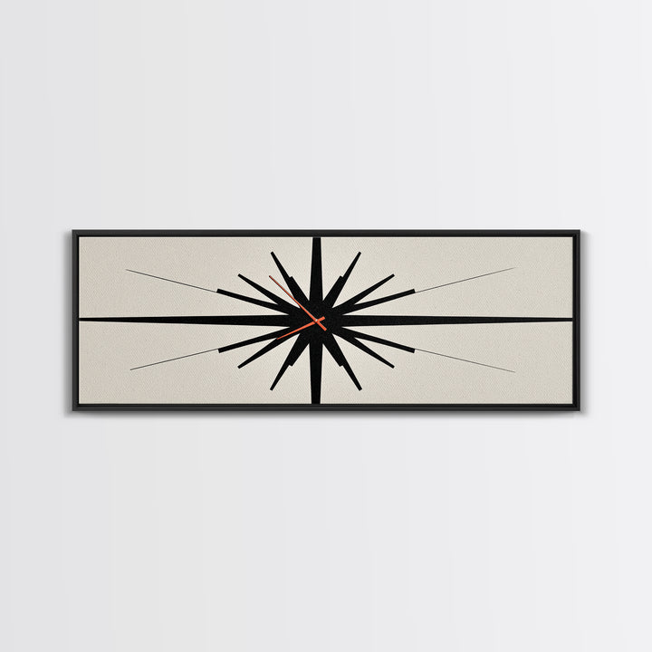 Minimal Black Atomic Starburst Wall Art, Mid Century Modern Abstract Print, Bauhaus Geometric Decor For Office, Den, And Entry