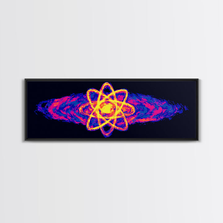 Neon Atom With Cosmic Energy Waves Canvas Print, Modern Abstract Art, Retro Sci Fi Wall Art, Colorful Space Poster, Home Decor