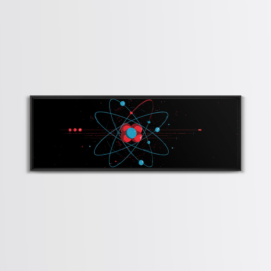 Red And Blue Atomic Orbit Diagram Canvas Print, Mid Century Modern Wall Art, Minimalist Science Poster, Space Age Decor Print