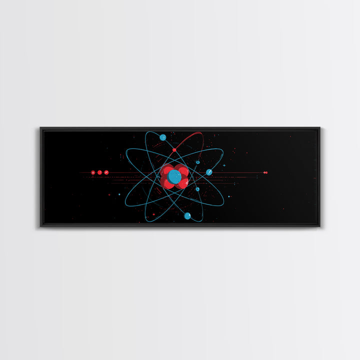 Red And Blue Atomic Orbit Diagram Canvas Print, Mid Century Modern Wall Art, Minimalist Science Poster, Space Age Decor Print