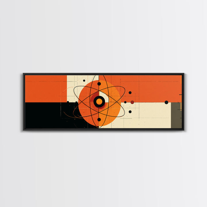 Orange Atomic Abstract With Cream Blocks Canvas Print, Midcentury Modern Wall Art, Bauhaus Retro Poster, Geometric Decor