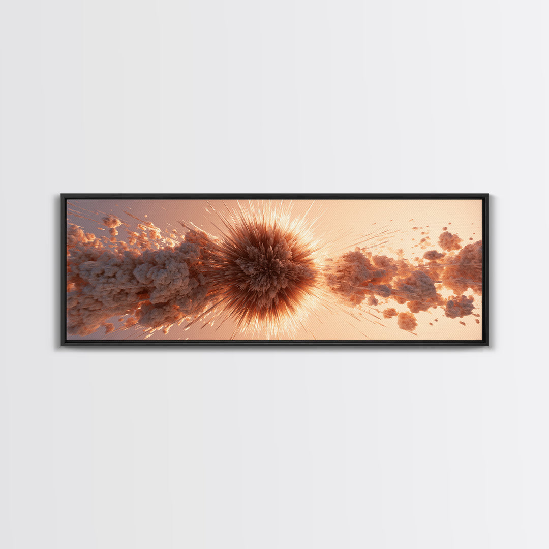 Explosive Peach Cloud Burst Wall Art, Abstract Sunburst Canvas Print, Modern Retro Wall Decor, Statement Living Room Art Print
