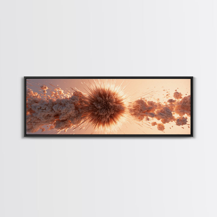 Explosive Peach Cloud Burst Wall Art, Abstract Sunburst Canvas Print, Modern Retro Wall Decor, Statement Living Room Art Print