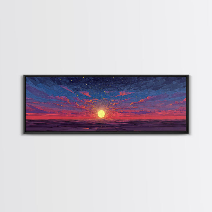Geometric Ocean Sunset Wall Art, Low Poly Seascape Canvas Print, Retro Modern Home Decor, Colorful Gallery Bedroom Art Print