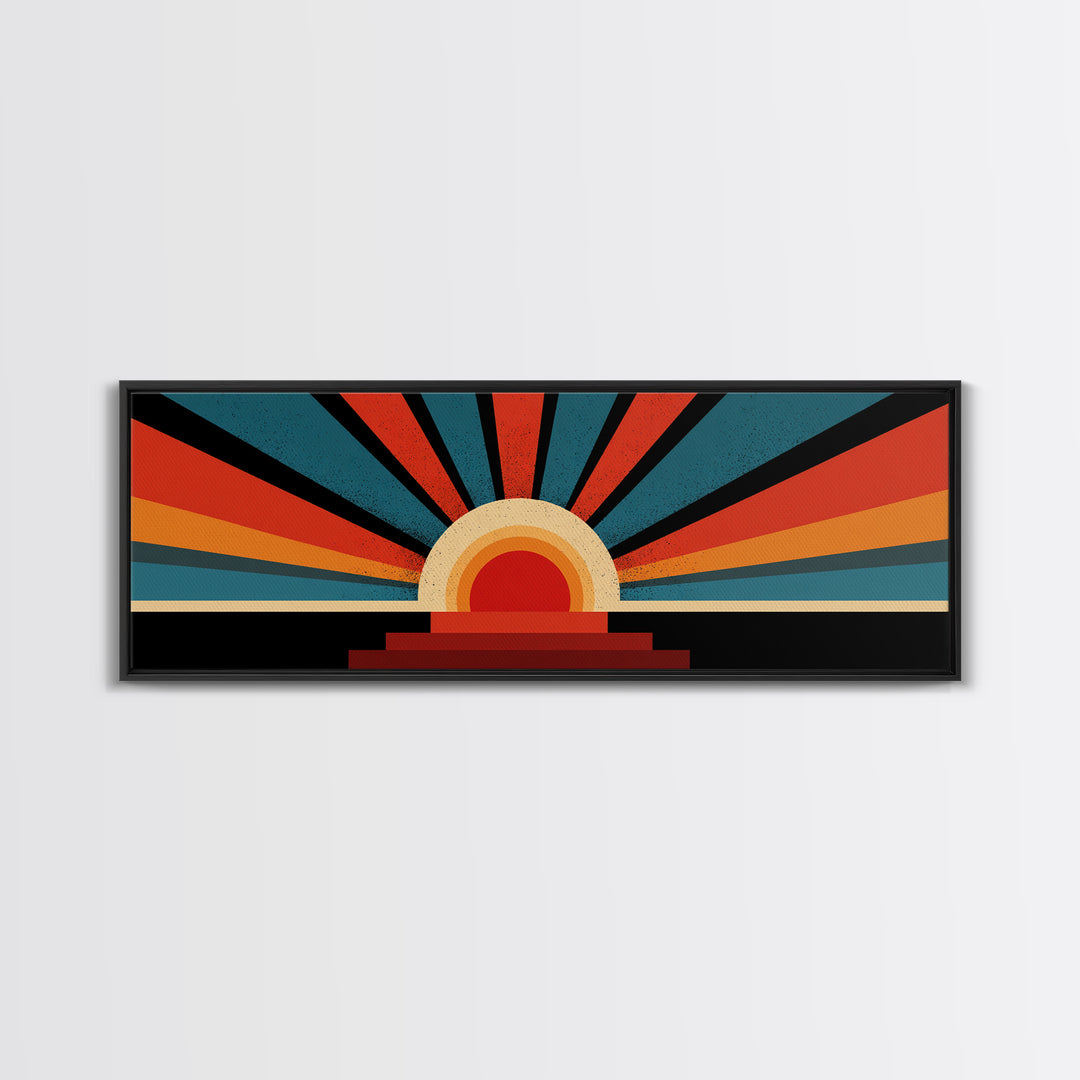 Bold Retro Sunburst Stripe Wall Art, Midcentury Modern Canvas Print, Atomic Geometric Poster, Colorful Living Room Home Decor