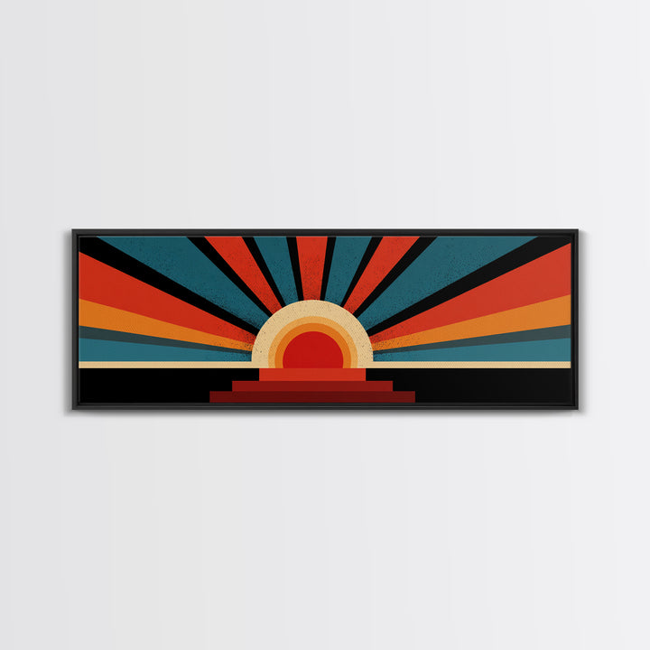 Bold Retro Sunburst Stripe Wall Art, Midcentury Modern Canvas Print, Atomic Geometric Poster, Colorful Living Room Home Decor