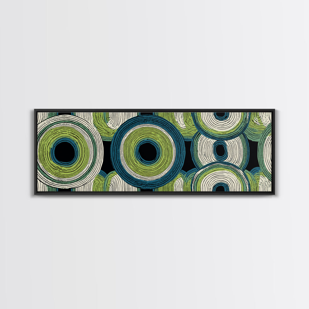 Green Blue Concentric Circle Canvas Print, Midcentury Modern Wall Art, Geometric Pattern Poster, Retro Atomic Home Decor