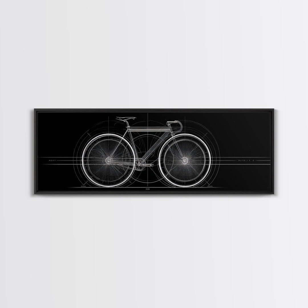 Black White Bicycle Technical Drawing Wall Art, Minimal Cycling Blueprint, Modern Geometric Poster, Office Decor Gift For Him