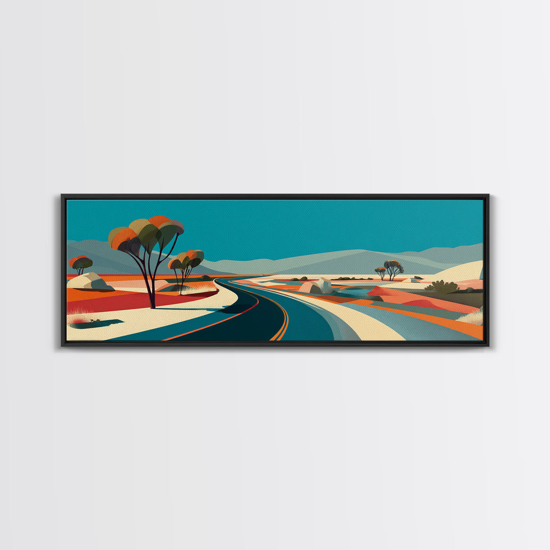 Turquoise Desert Road Wall Art, Midcentury Modern Landscape, Retro Travel Poster, Palm Springs Decor, Scenic Highway Art Print