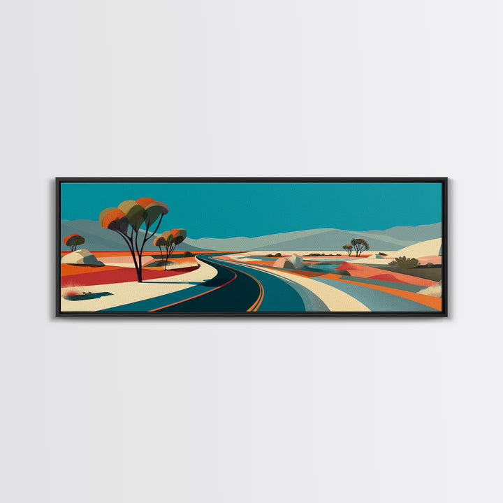 Turquoise Desert Road Wall Art, Midcentury Modern Landscape, Retro Travel Poster, Palm Springs Decor, Scenic Highway Art Print