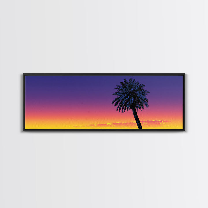 Silhouette Palm Tree Sunset Wall Art, Retro Tropical Landscape Print, Palm Springs Decor, Colorful Mid Century Modern Poster